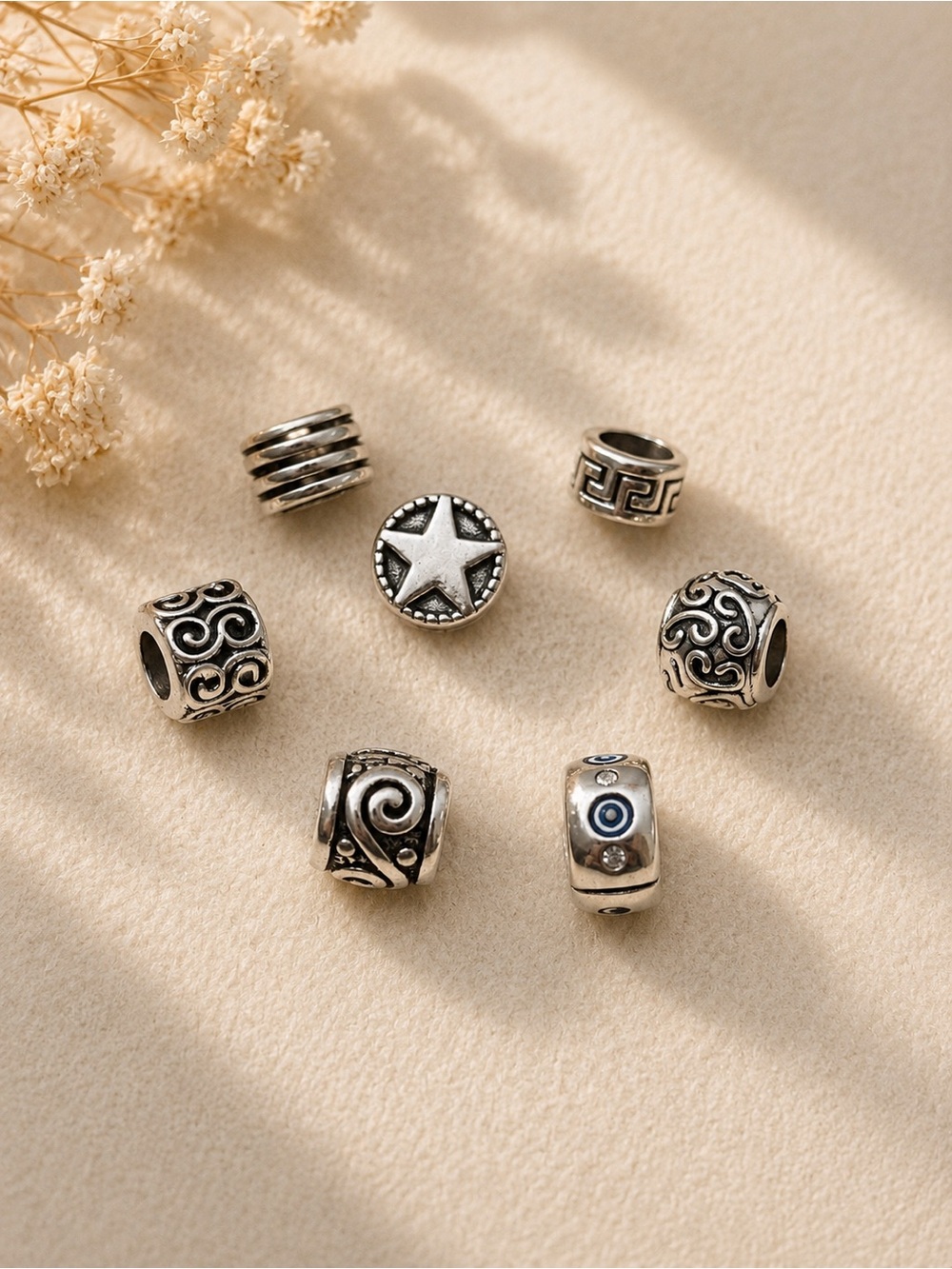 Lot of 7 Silver Spacer Bracelet Charms